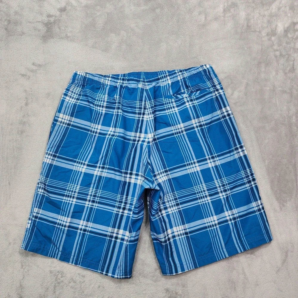 Reebok‎ Shorts Mens L Blue Plaid Bermuda Boardshort Elastic Waist Casual Skater